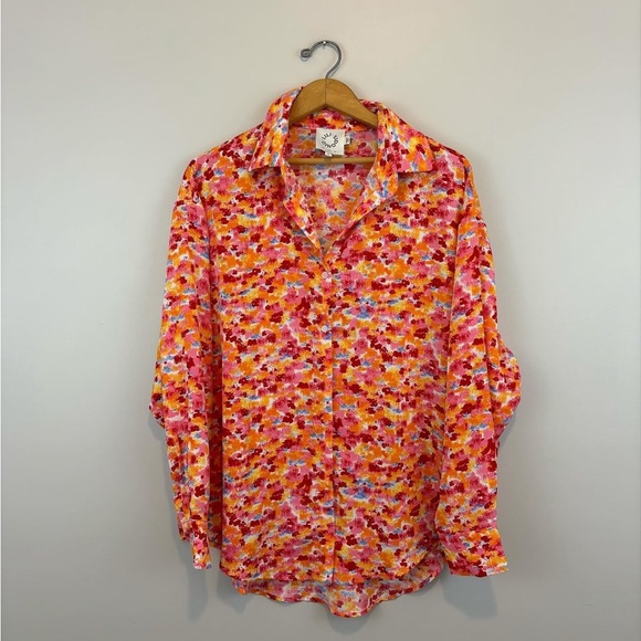 Lili Sidonio Molly Bracken pink and orange button down blouse - Picture 4 of 4